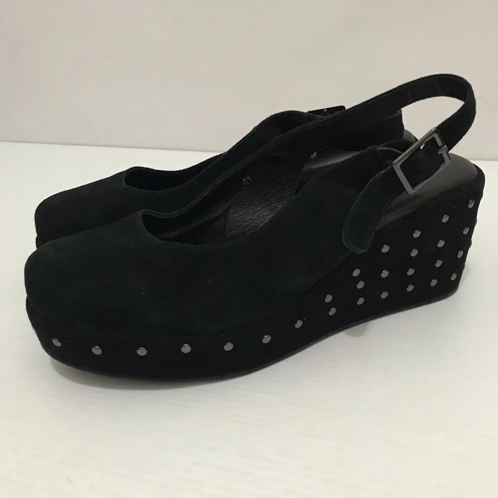 CORDANI Black Suede Stud Platform Slingbacks Shoes Heels Pumps Size 41